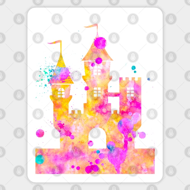 Princess Castle Watercolor Painting Pink Yellow Orange Sticker by Miao Miao Design